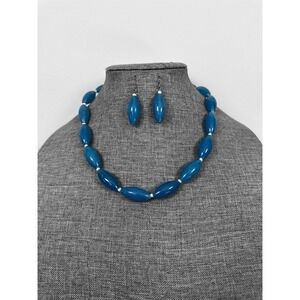 GSJ 925 Blue Quartz & White Pearl Sterling Silver Earrings And Necklace 20"L